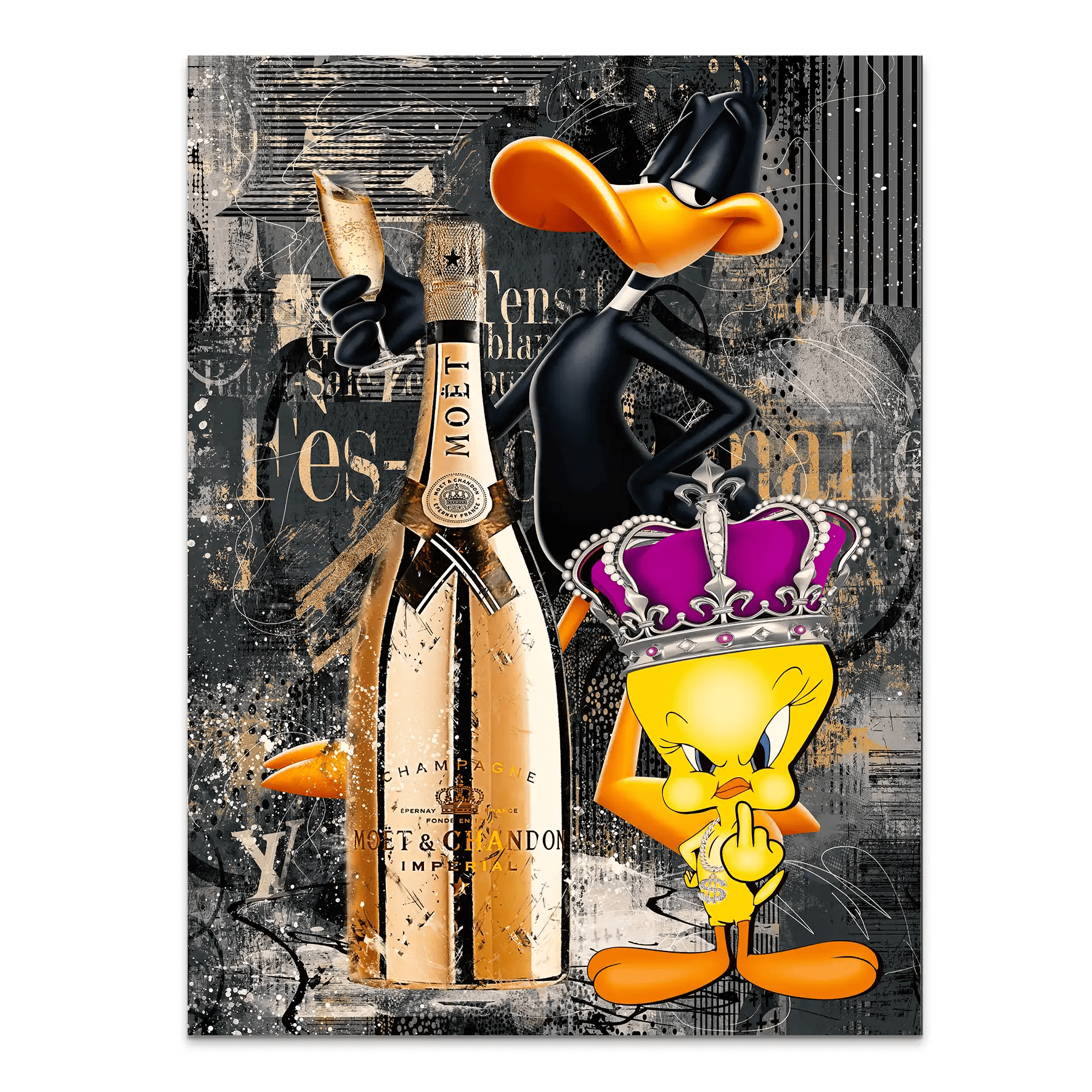 Duffy & Tweety Champagner Pop Art AluDibond Bild INGALERIE