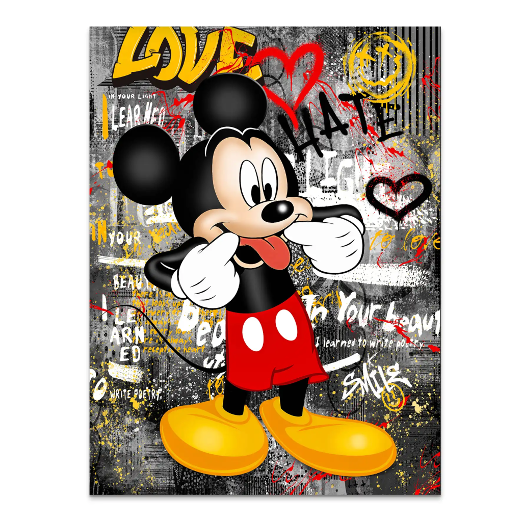 Micky Love and Hate Pop Art AluDibond Bild INGALERIE