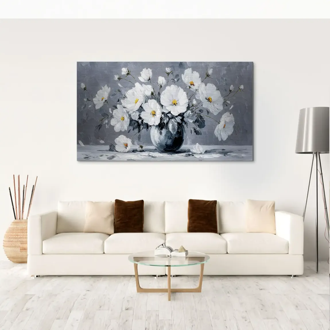 Silver White Blossom Art Alu Gebürstet