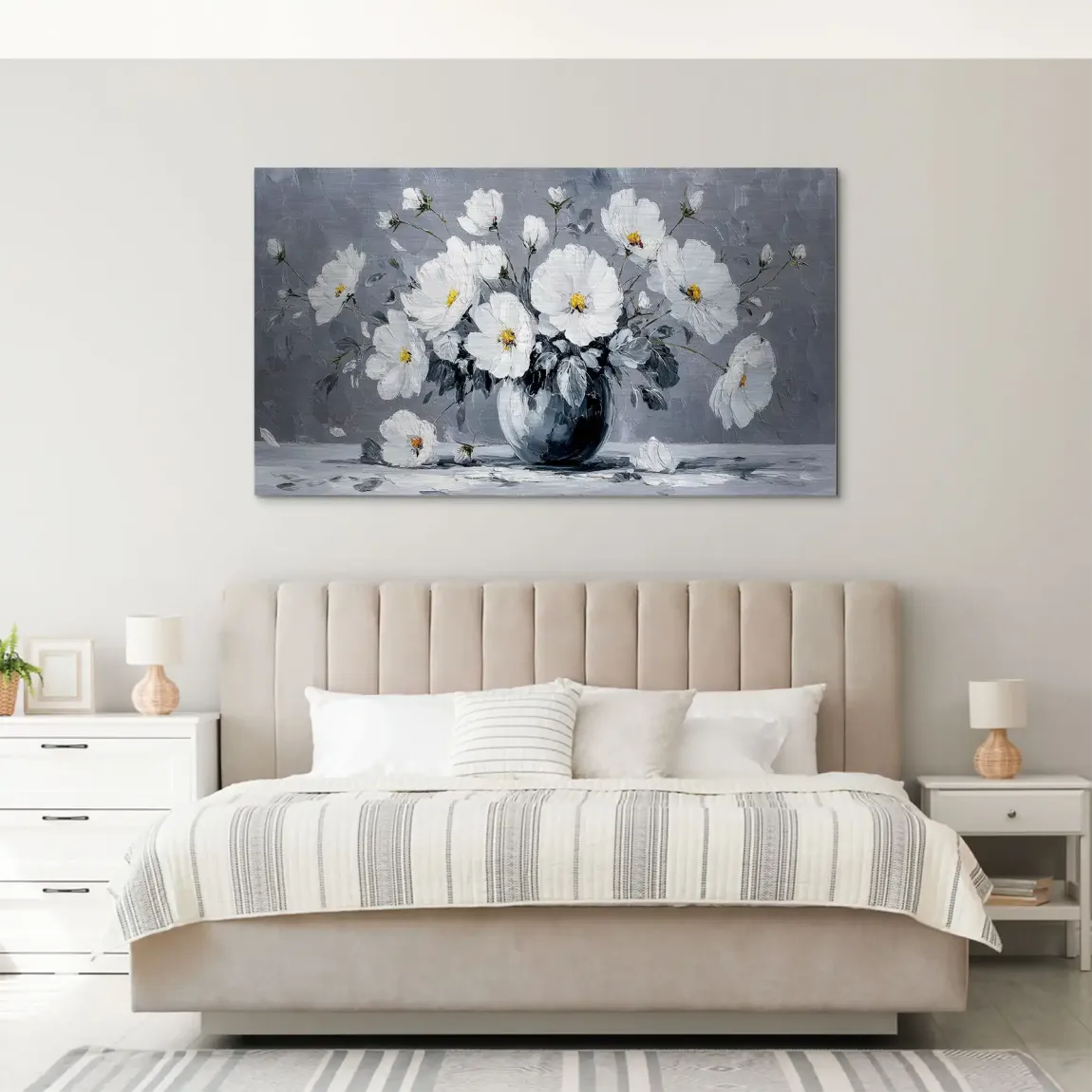 Silver White Blossom Art Alu Gebürstet