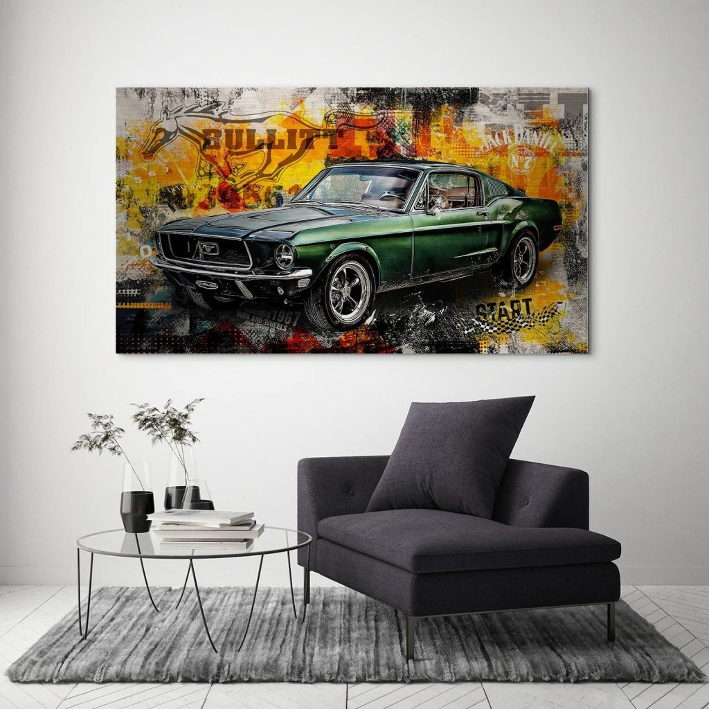 Ford Mustang Bullitt Pop Art Alu Gebürstet INGALERIE