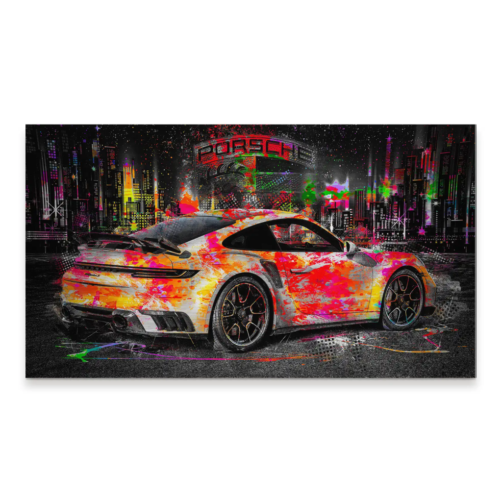 Porsche 911 Turbo Pop Art Style Alu Gebürstet INGALERIE