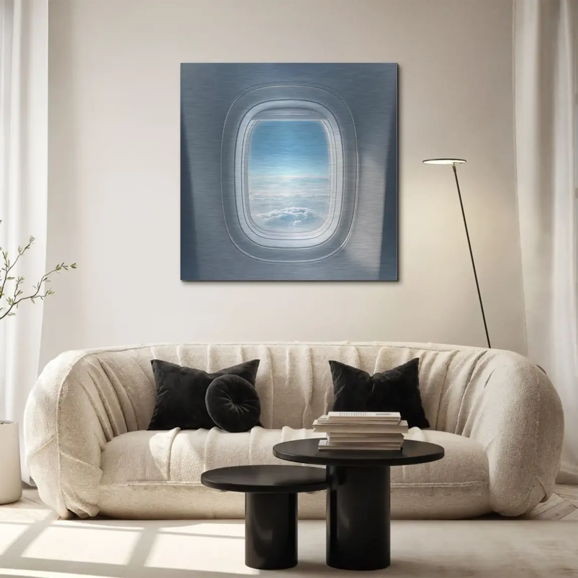 Flugzeugfenster Horizont Aluminiumbild gebürstet