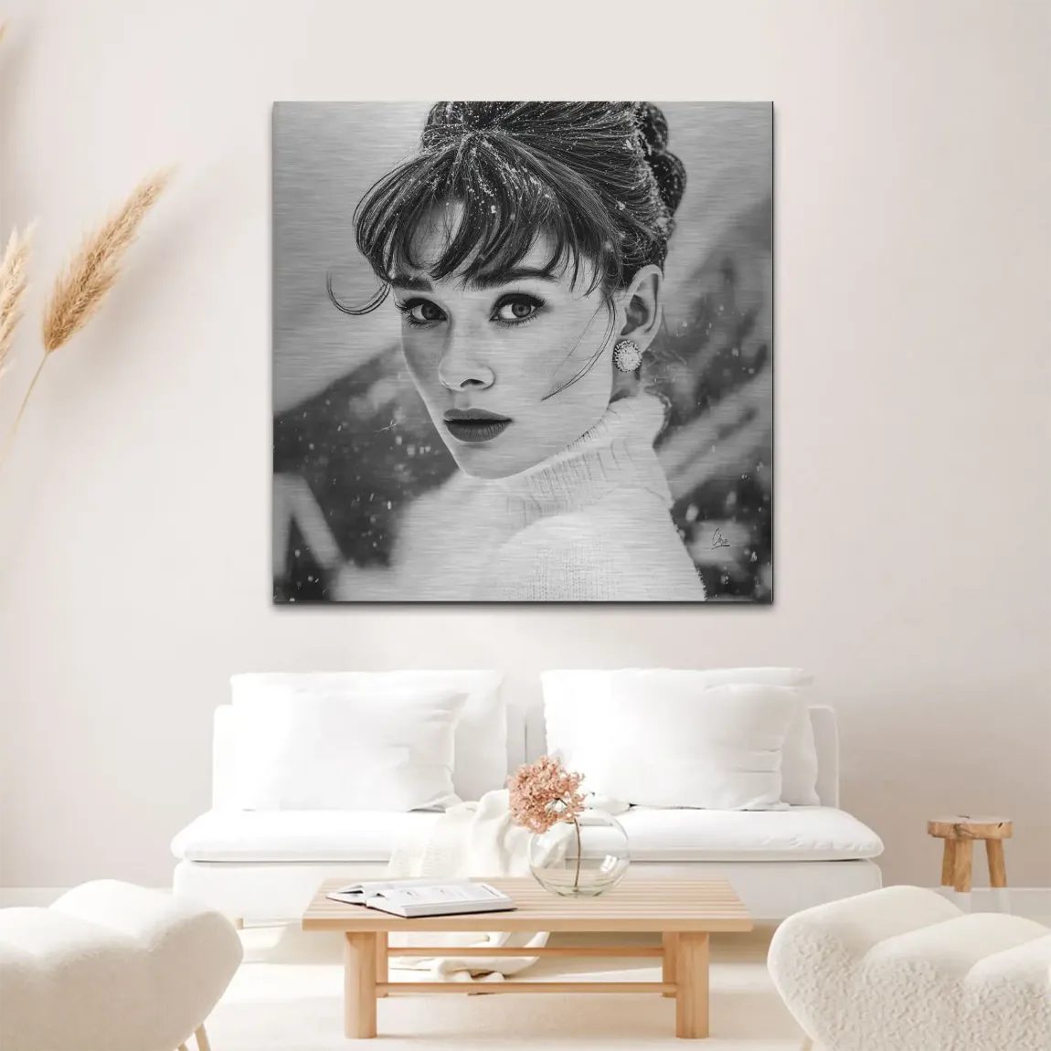 Audrey Hepburn Winter Portrait Alu Gebürstet Bild