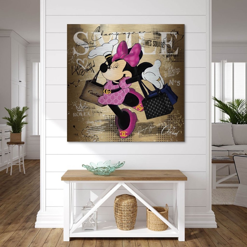 Minnie Smile Gold Pop Art AluDibond Bild INGALERIE