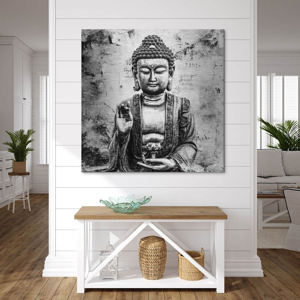 Buddha Abstrakt Black & White Alu Gebürstet Bild INGALERIE