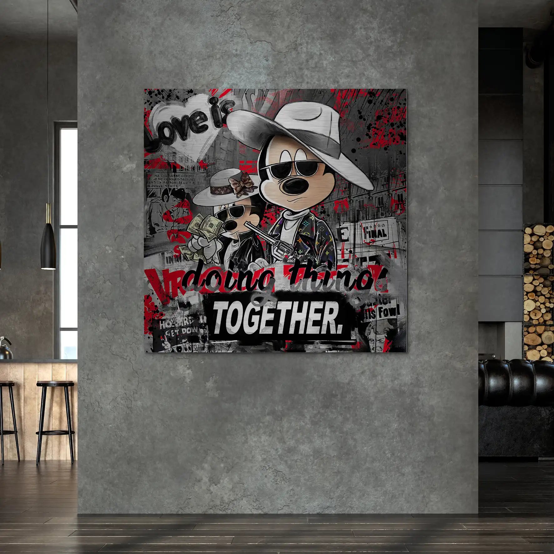 Micky & Minnie Gangster Streetart Alu Gebürstet Bild INGALERIE