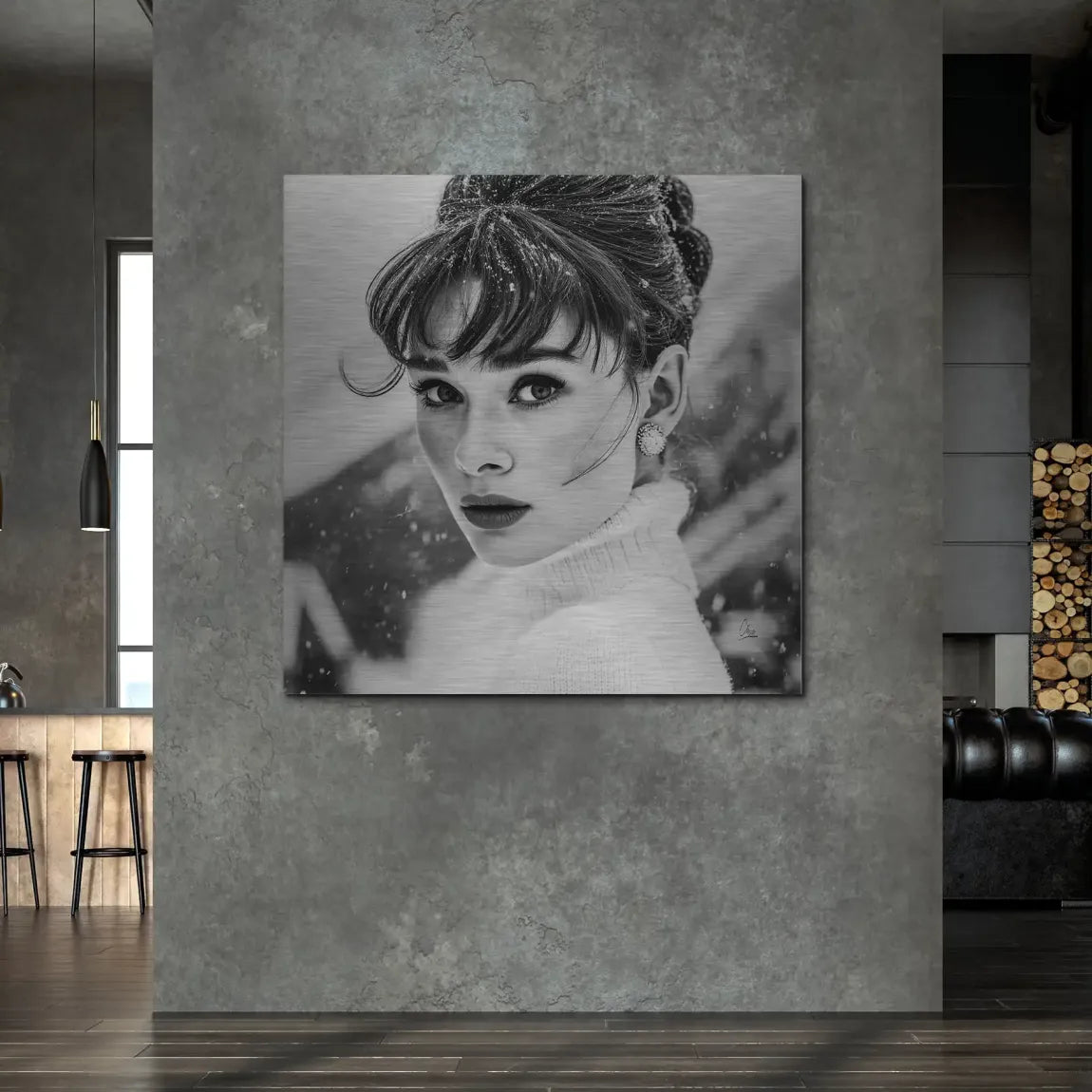 Audrey Hepburn Winter Portrait Alu Gebürstet Bild