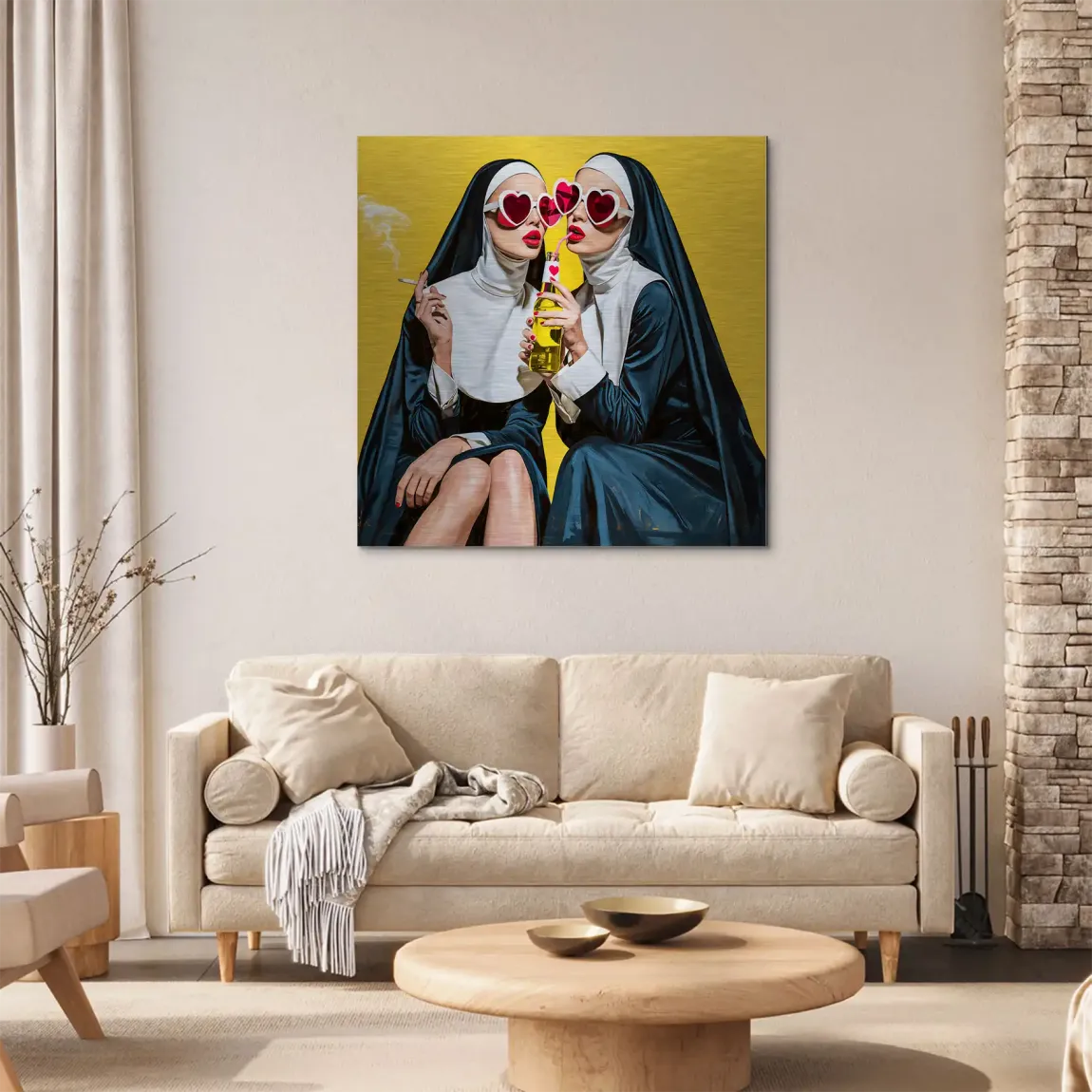 Nonnen Popart Aluminiumbild gebürstet