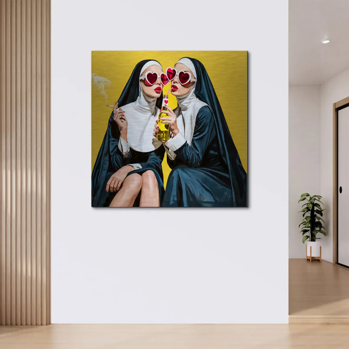Nonnen Popart Aluminiumbild gebürstet