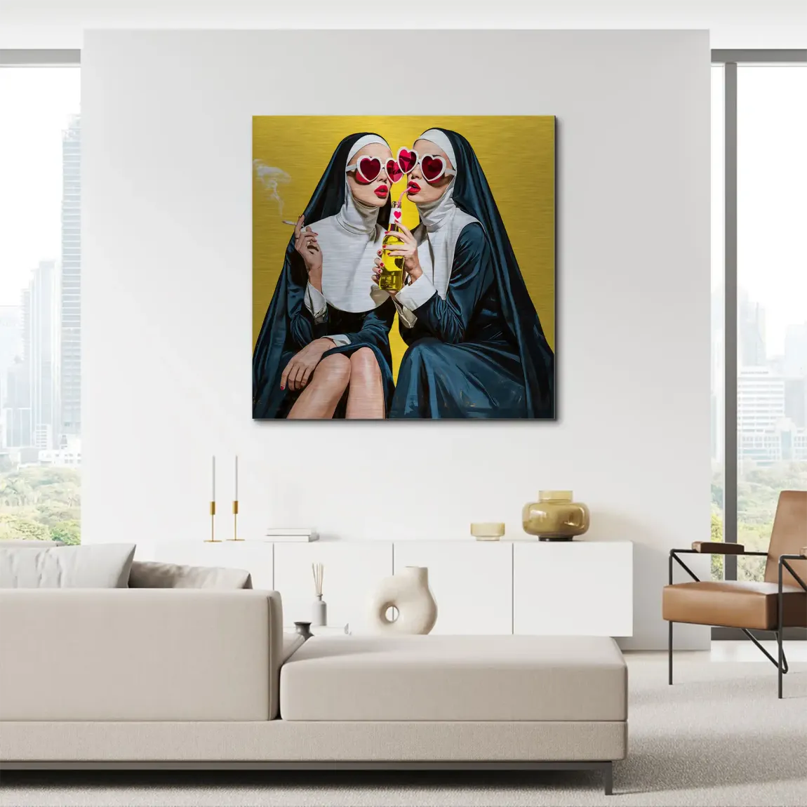 Nonnen Popart Aluminiumbild gebürstet