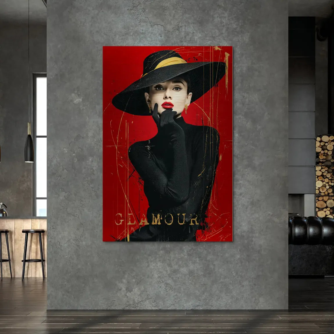 Audrey Hepburn Red Glamour Alu Dibond Bild gebürstet