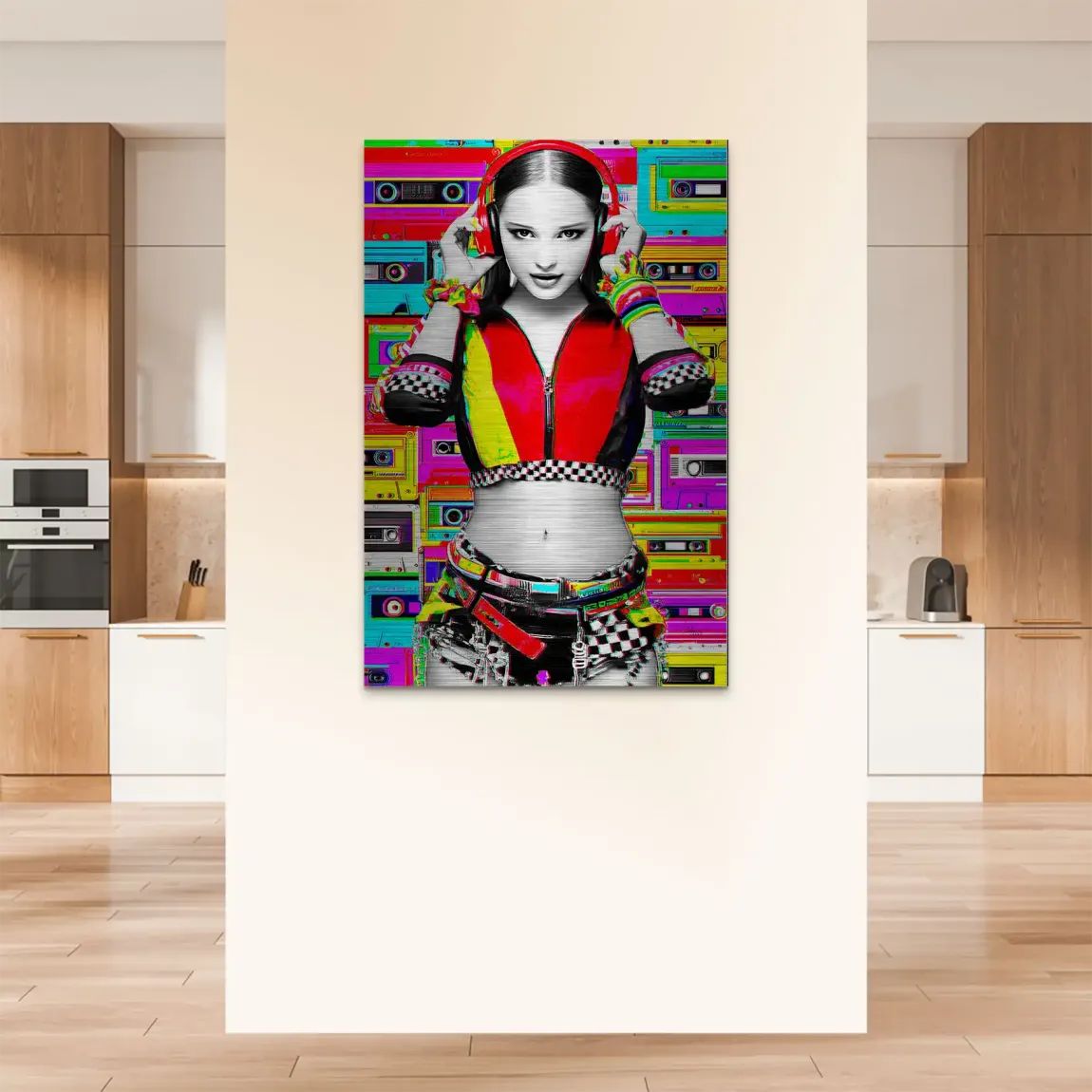 Retro DJ Girl Alu Dibond Bild gebürstet