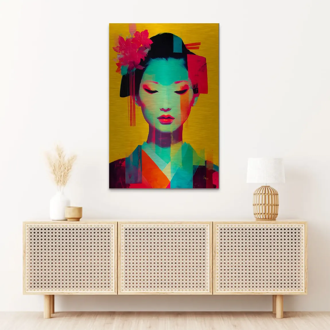 Geisha Neon Pop Alu Dibond Bild gebürstet