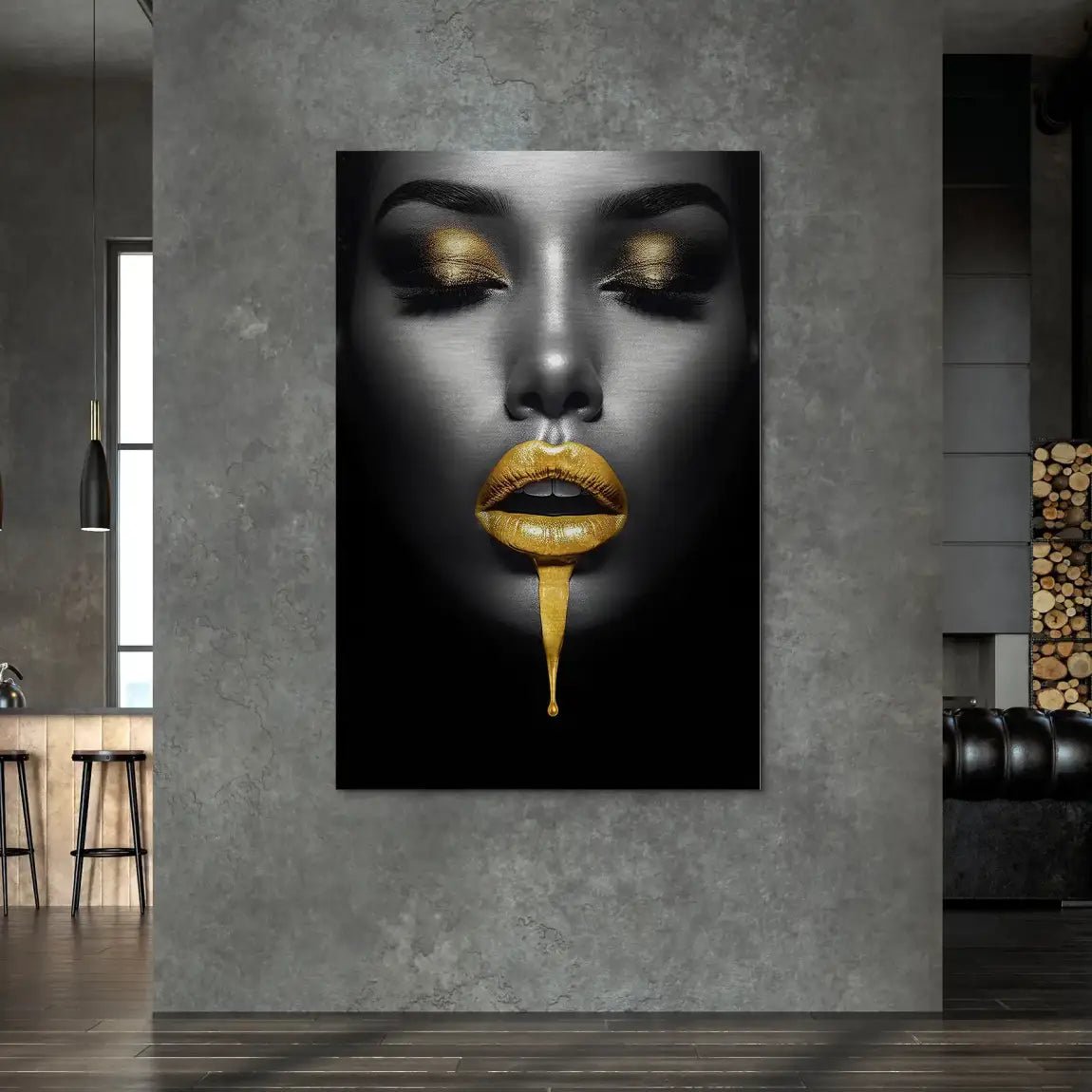 Gold Lips Beauty AluDibond Gebürstet INGALERIE