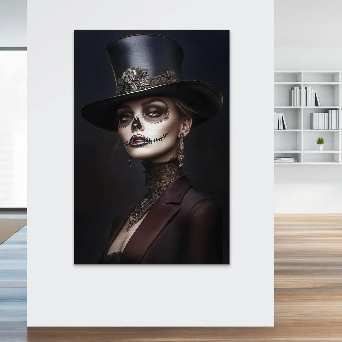 Elegante Lady mit Totenkopf-Make-up Alu Dibond Bild gebürstet INGALERIE