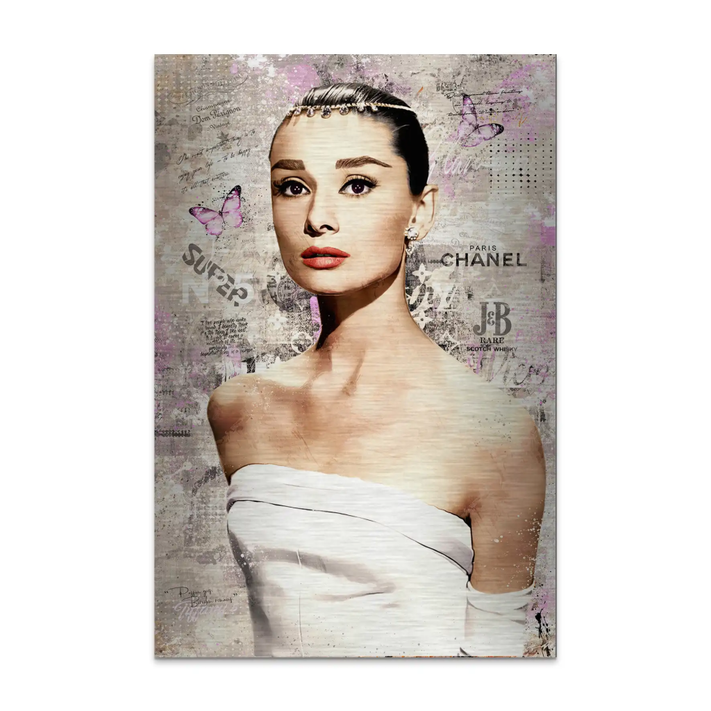 Audrey Hepburn Modern Style Pop Art AluDibond Gebürstet INGALERIE