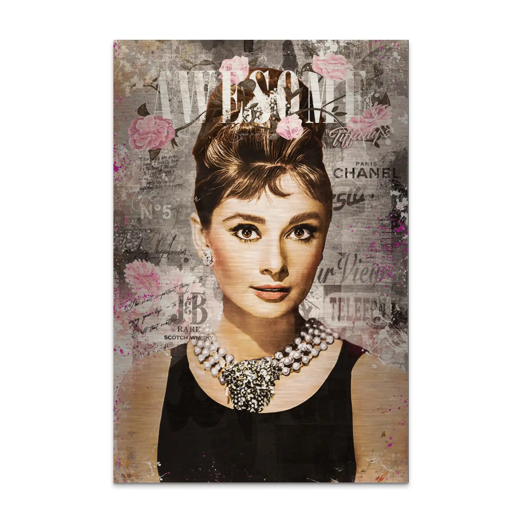 Audrey Hepburn Awesome Retro Pop Art AluDibond Gebürstet INGALERIE