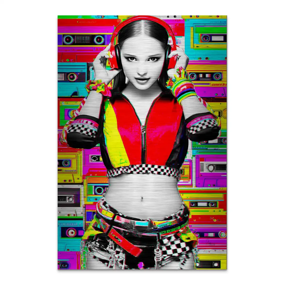 Retro DJ Girl Alu Dibond Bild gebürstet
