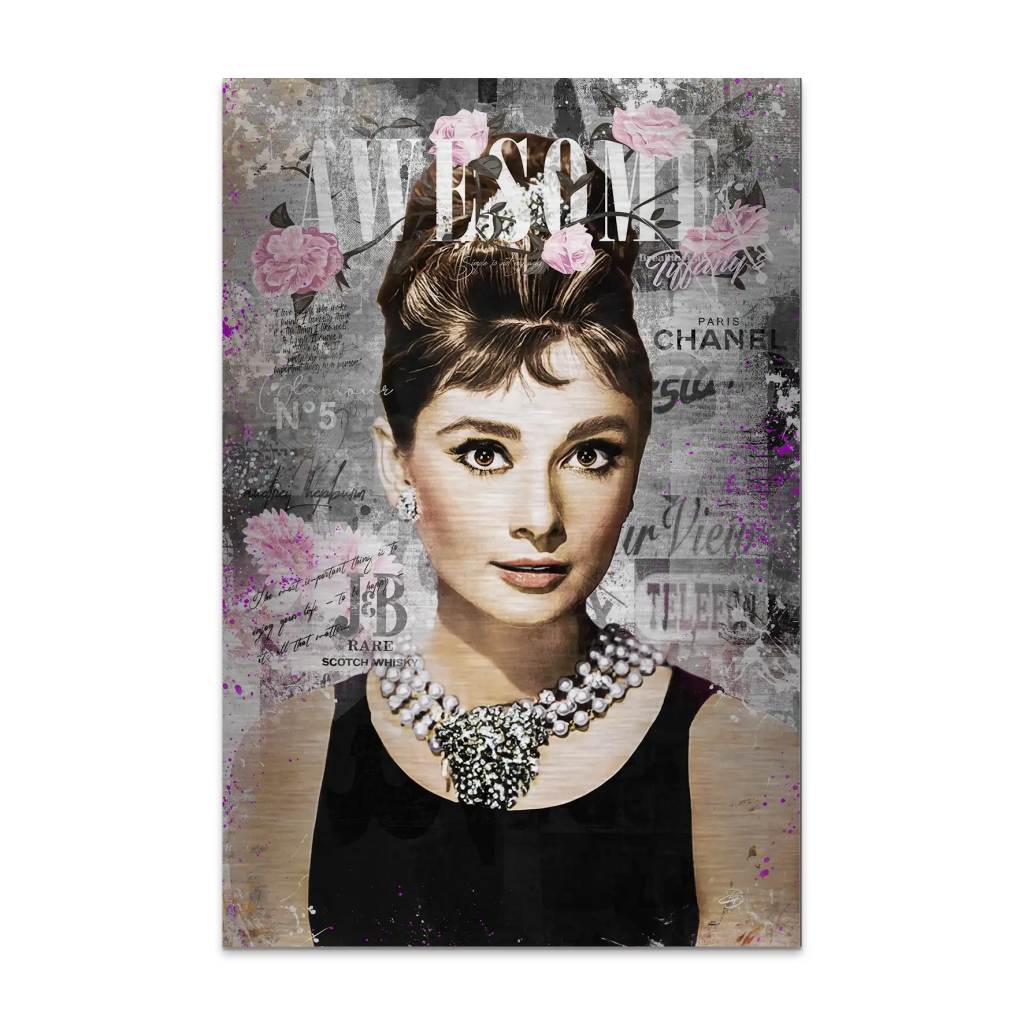 Audrey Hepburn Awesome Pop Art AluDibond Gebürstet INGALERIE