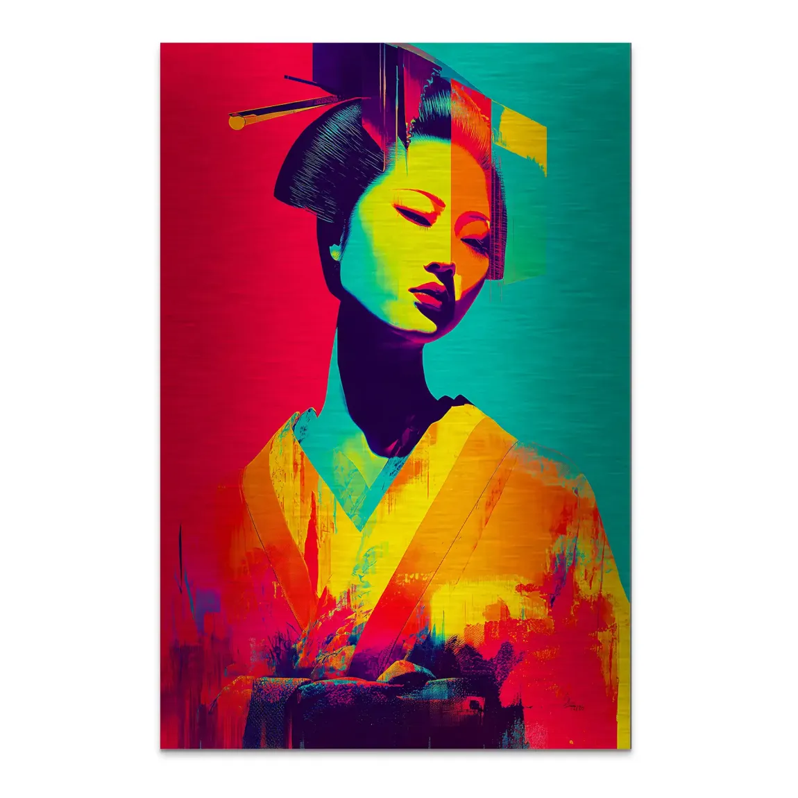 Geisha Pop Art Alu Dibond Bild gebürstet