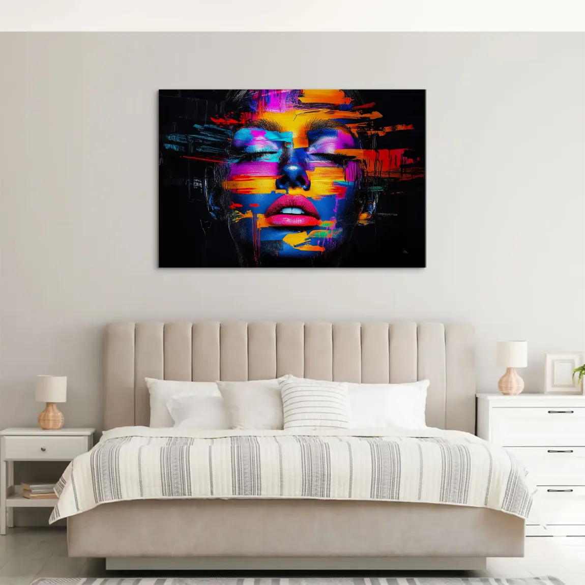 Neon Frauenportrait Aluminiumbild gebürstet