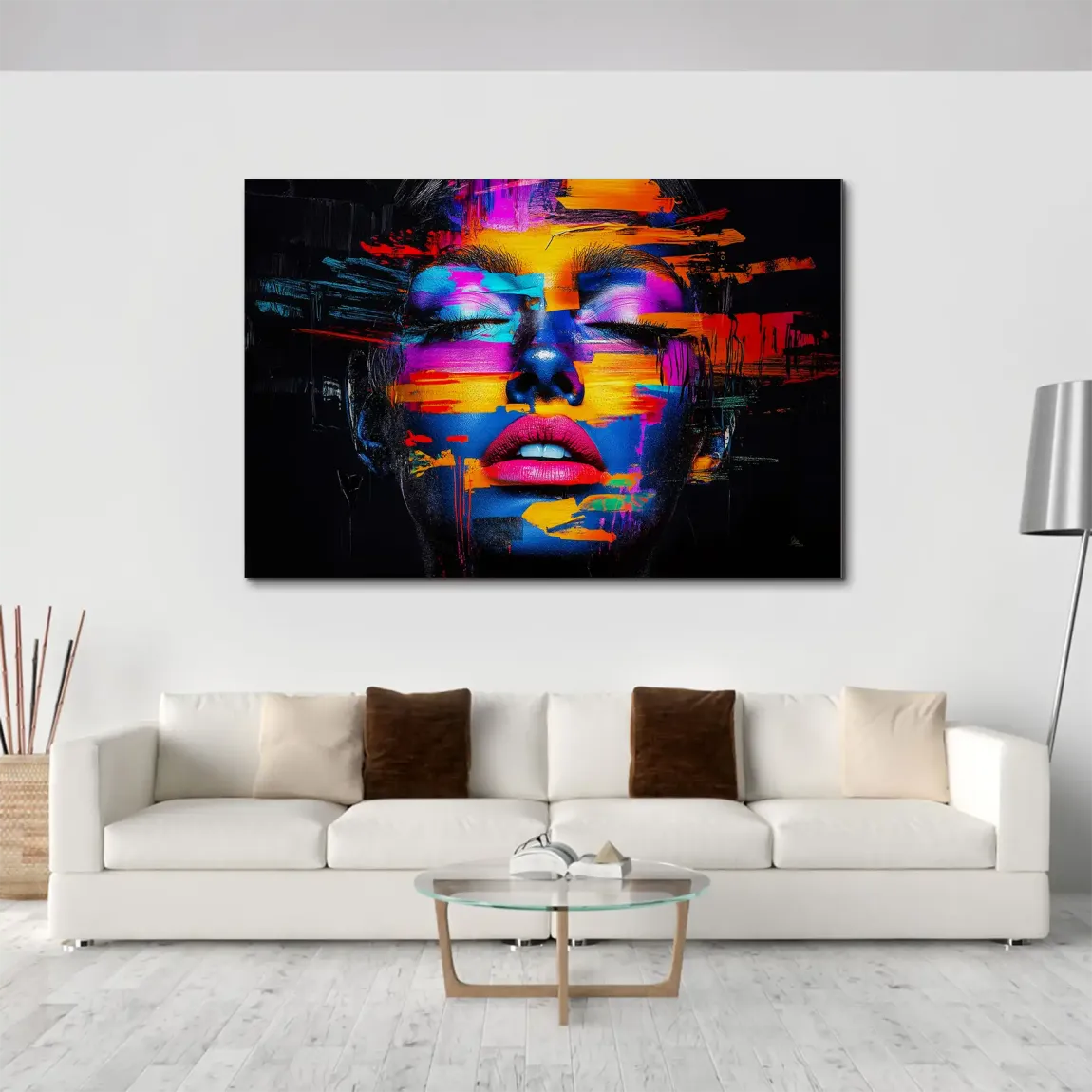Neon Frauenportrait Aluminiumbild gebürstet