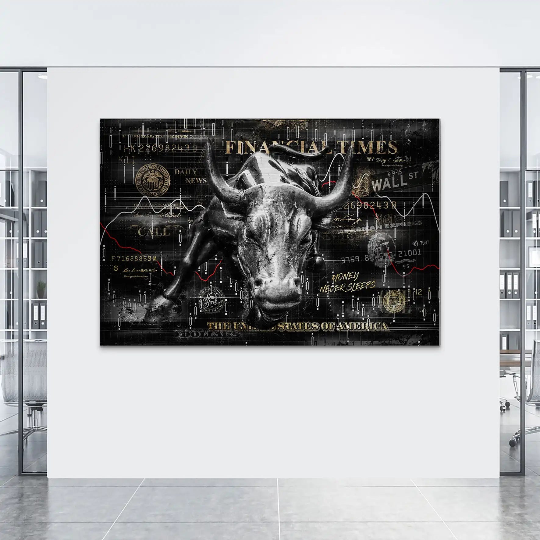 Wallstreet Bulle Black Pop Art AluDibond Gebürstet INGALERIE