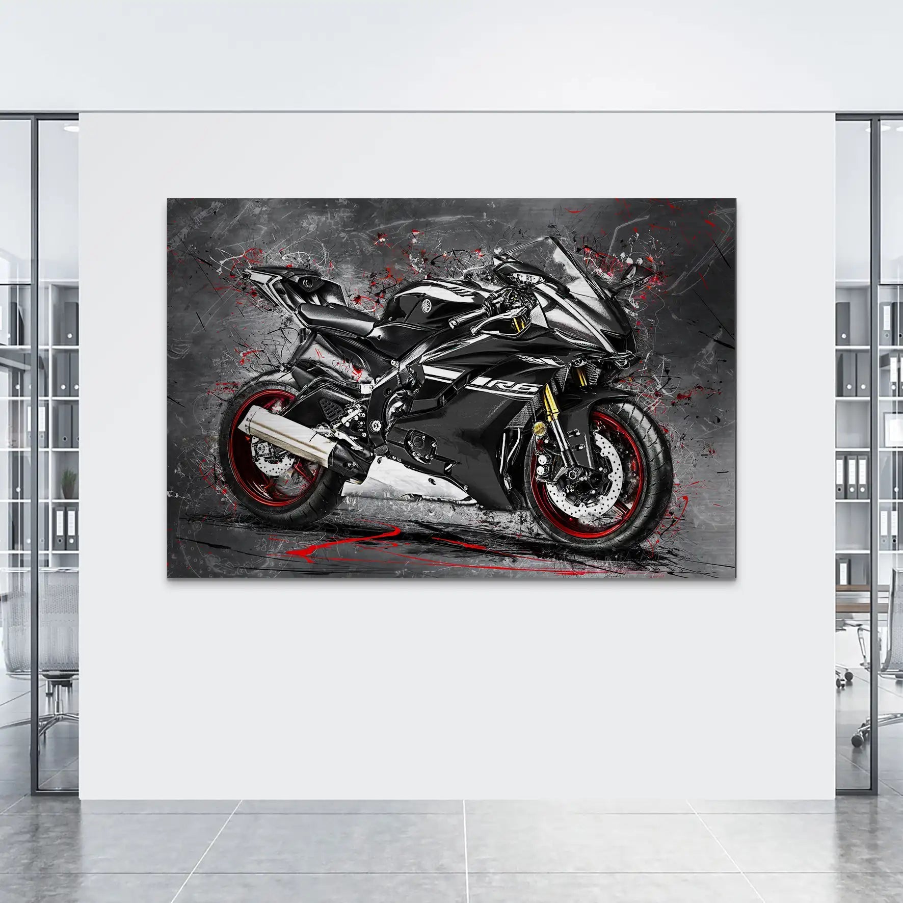 Yamaha R6 Abstrakt Black AluDibond Gebürstet INGALERIE