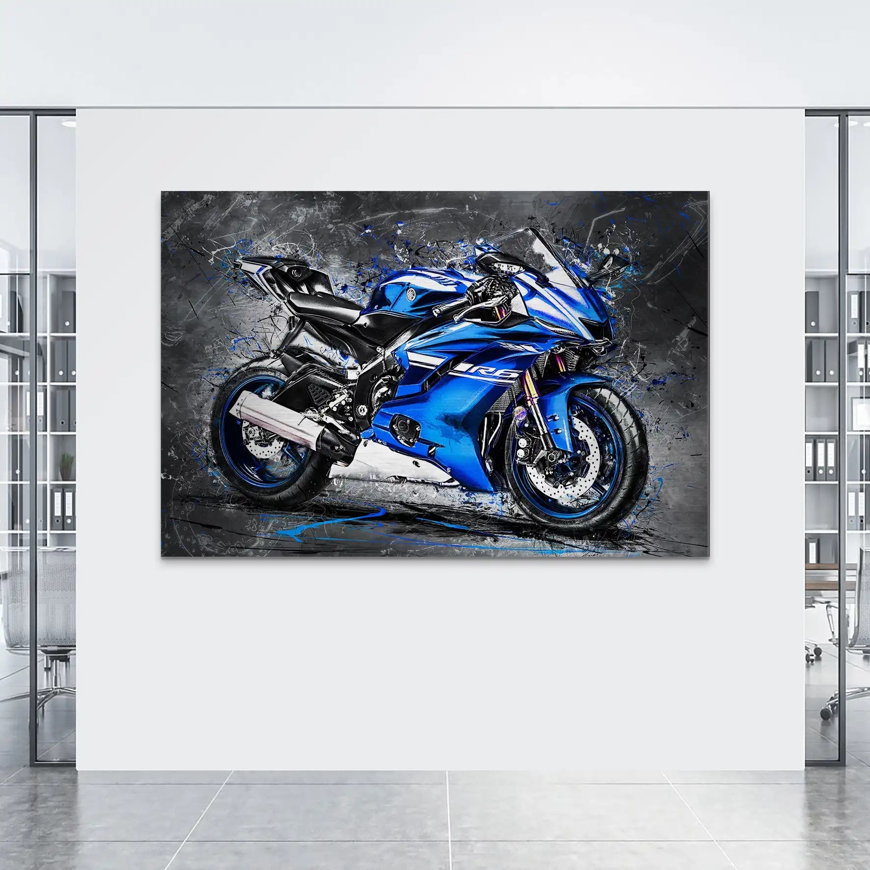 Yamaha R6 Abstrakt Blau AluDibond Gebürstet INGALERIE