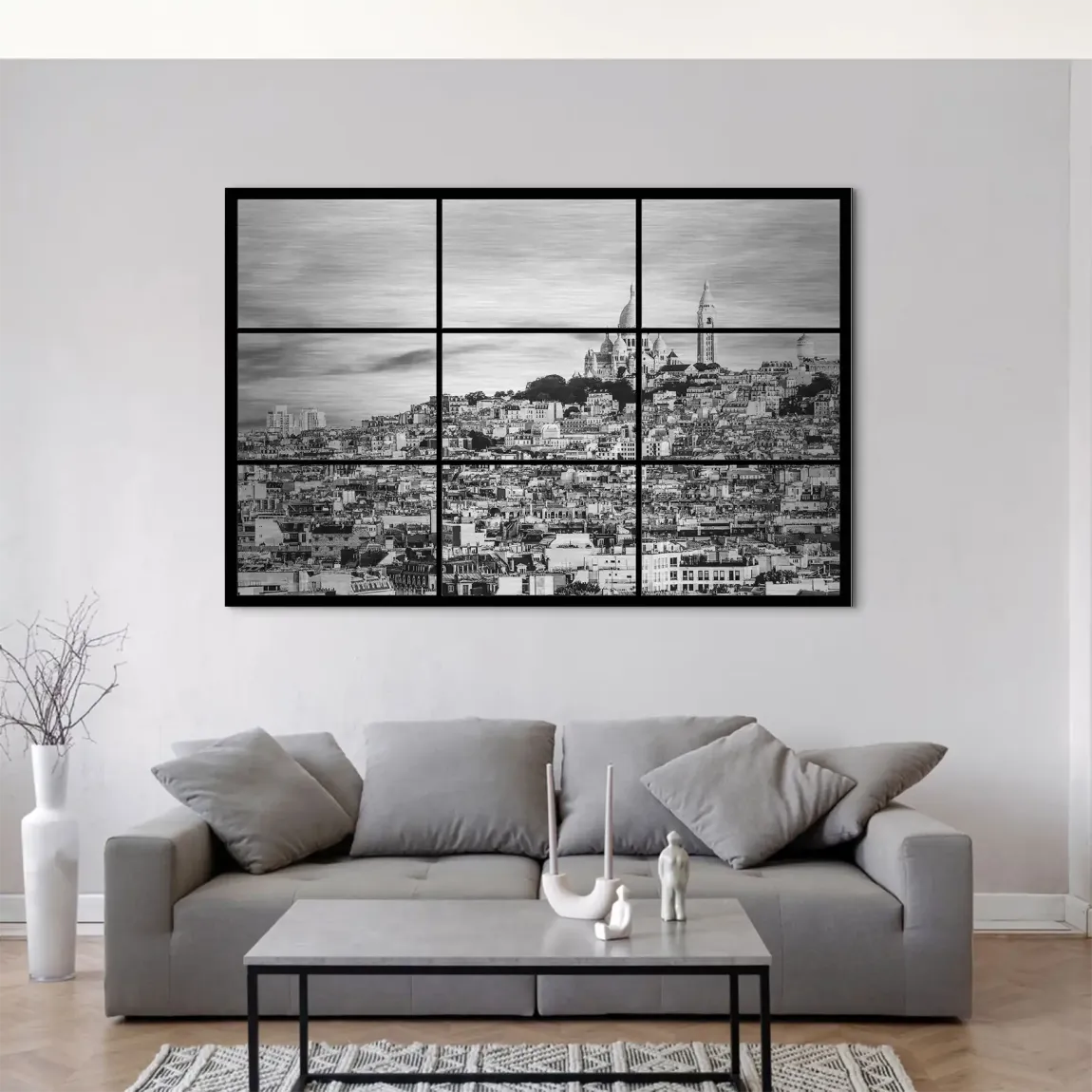 Paris Skyline Black and White AluDibond Gebürstet