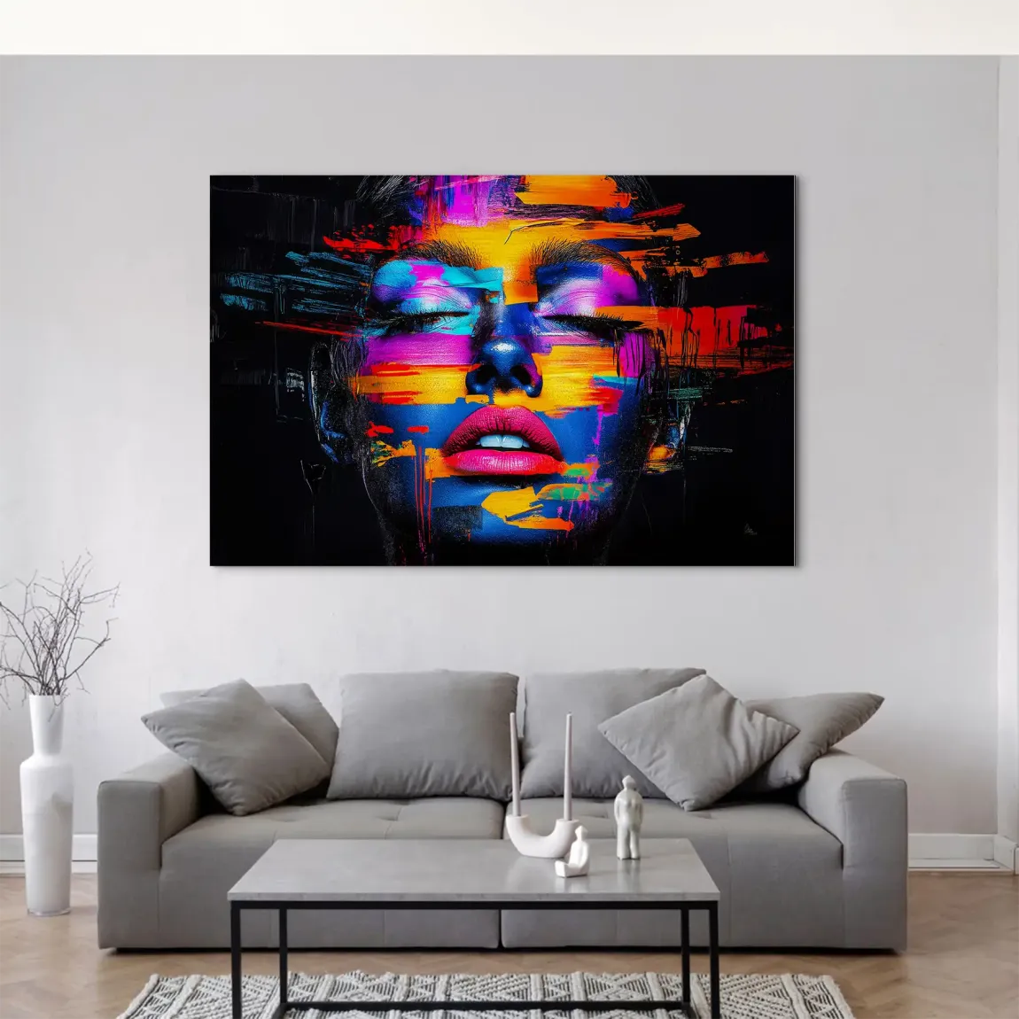 Neon Frauenportrait Aluminiumbild gebürstet