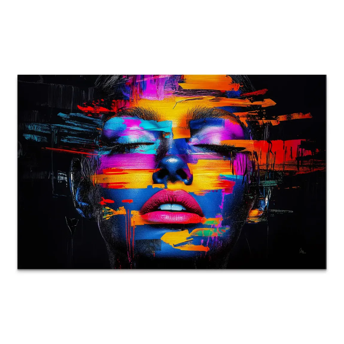 Neon Frauenportrait Aluminiumbild gebürstet