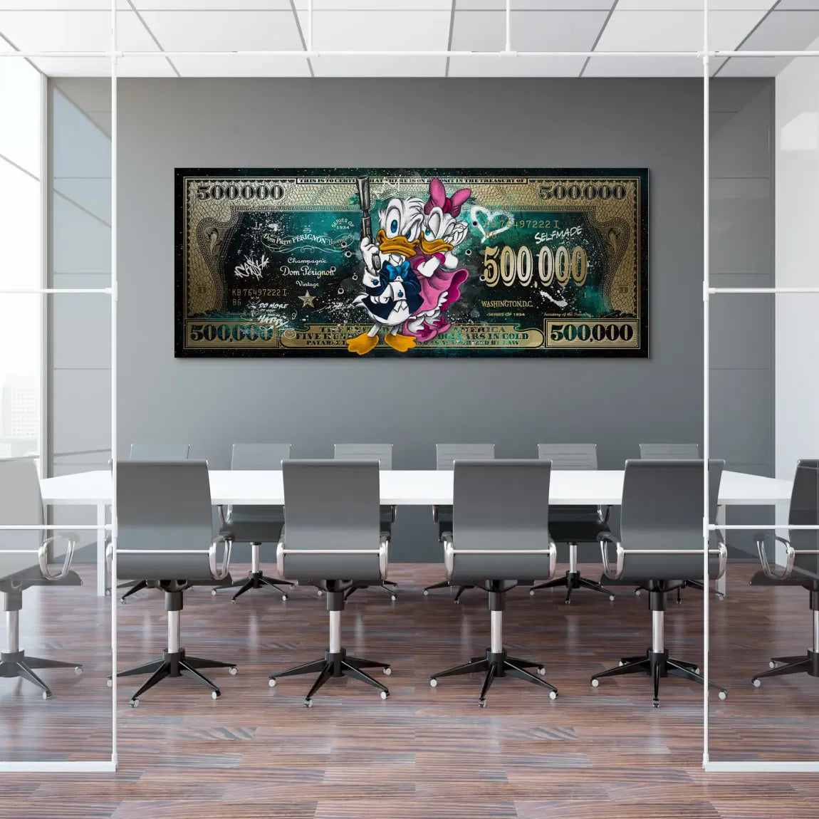 Donald & Daisy Duck Green Gold Pop Art Dollar Alu Gebürstet INGALERIE
