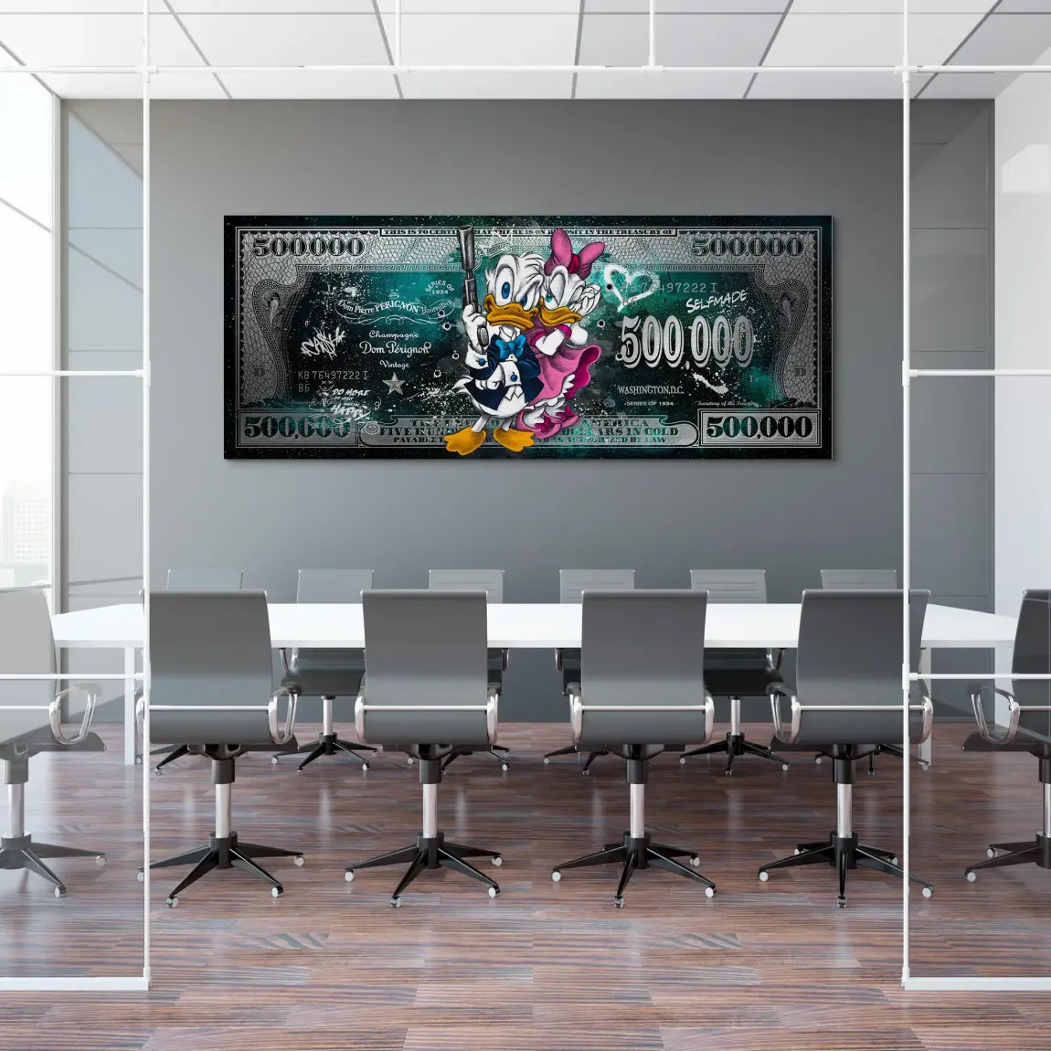 Donald & Daisy Duck Green Pop Art Dollar Alu Gebürstet INGALERIE