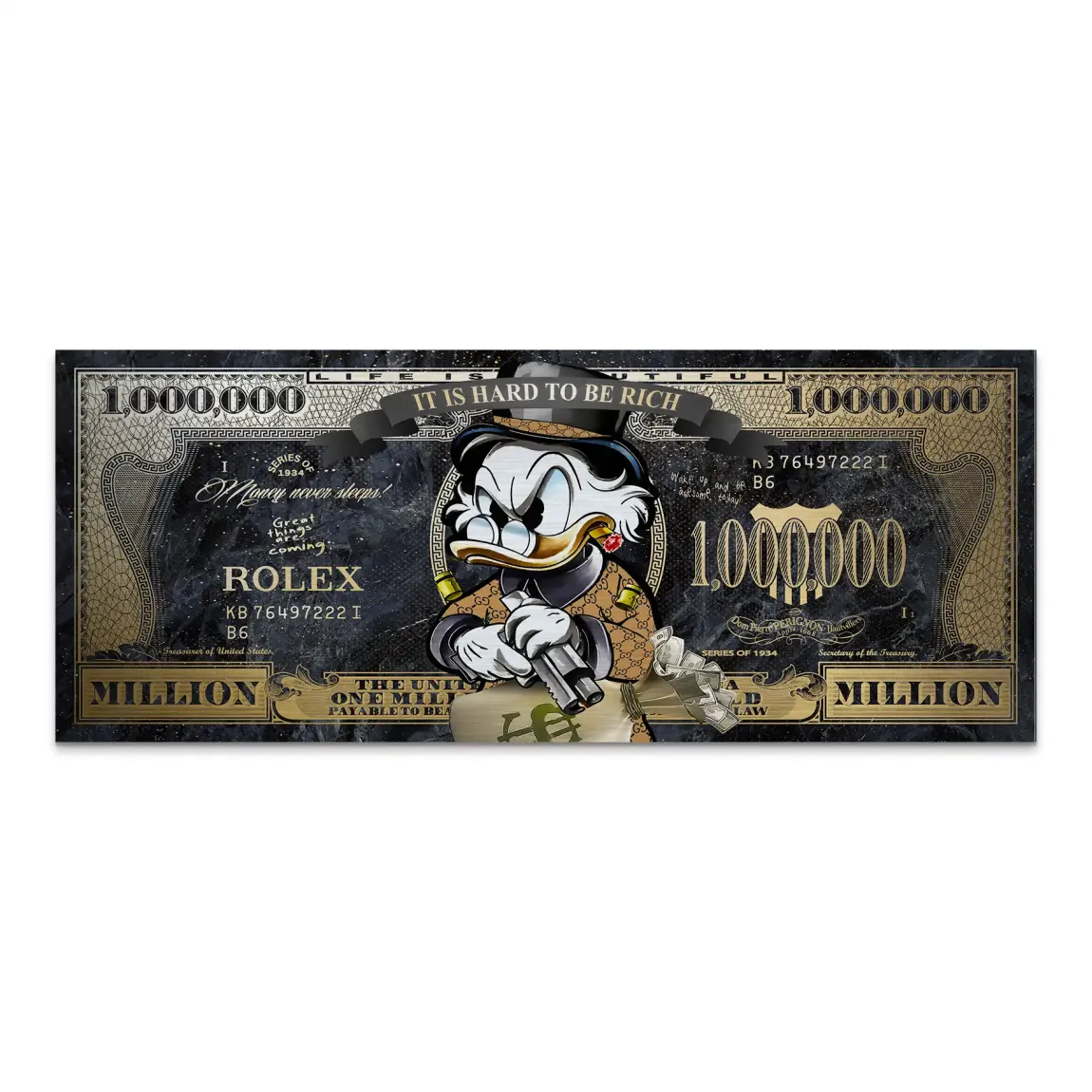 Dogobert Duck Cashed Out Pop Art Dollar Alu Gebürstet INGALERIE