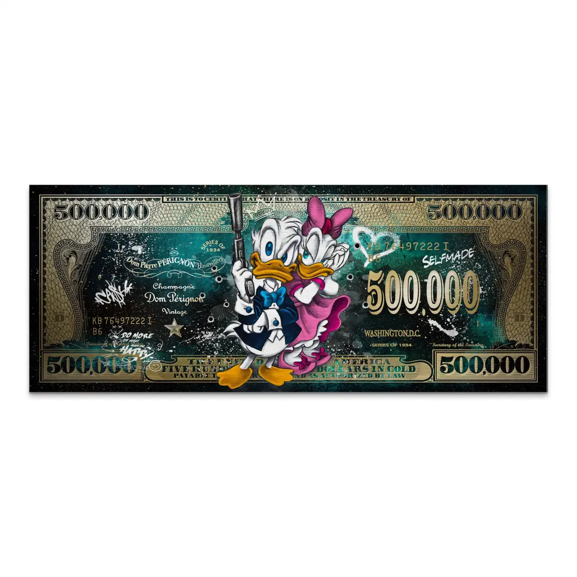 Donald & Daisy Duck Green Gold Pop Art Dollar Alu Gebürstet INGALERIE