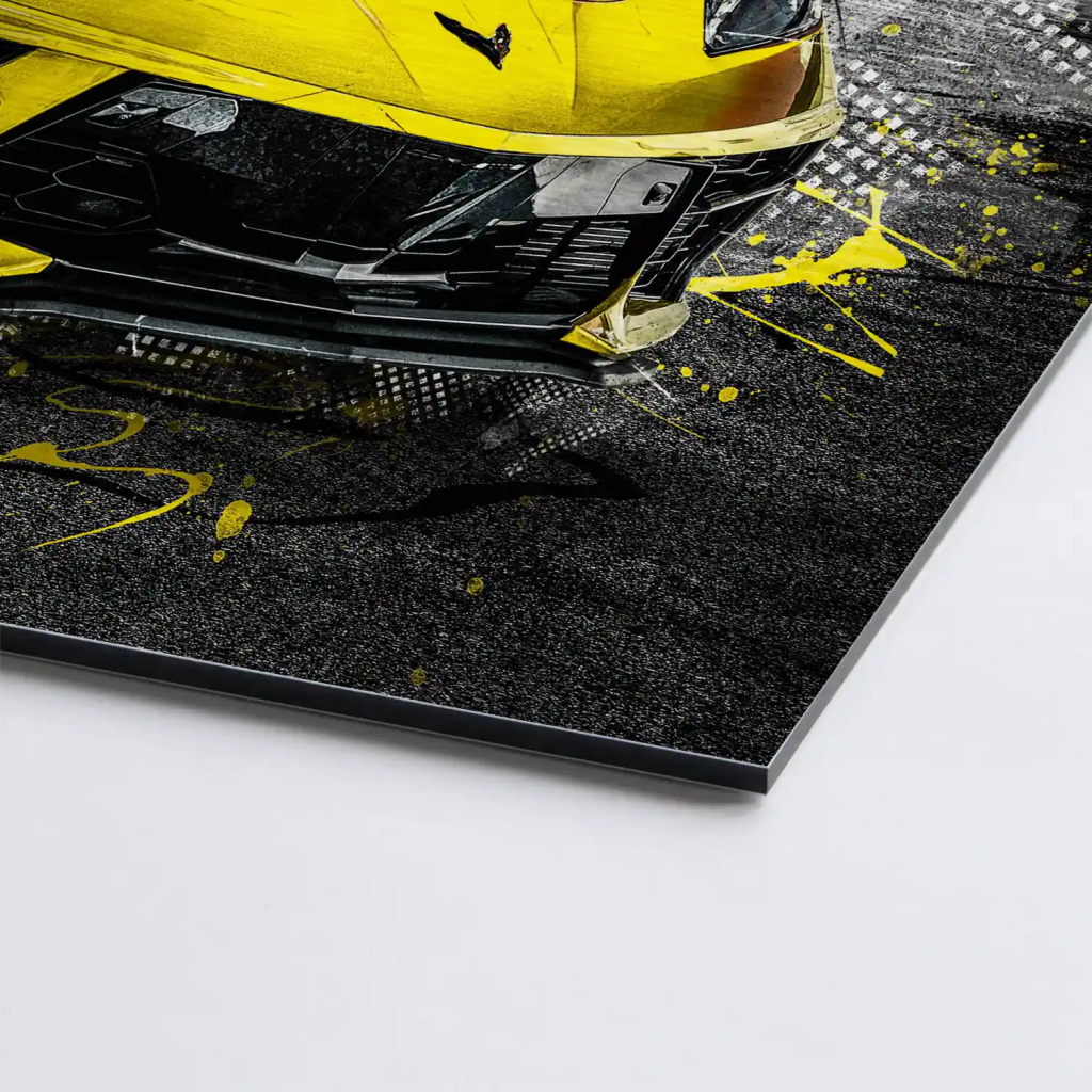 Corvette C8 Abstrakt Gelb Alu Gebürstet Bild INGALERIE