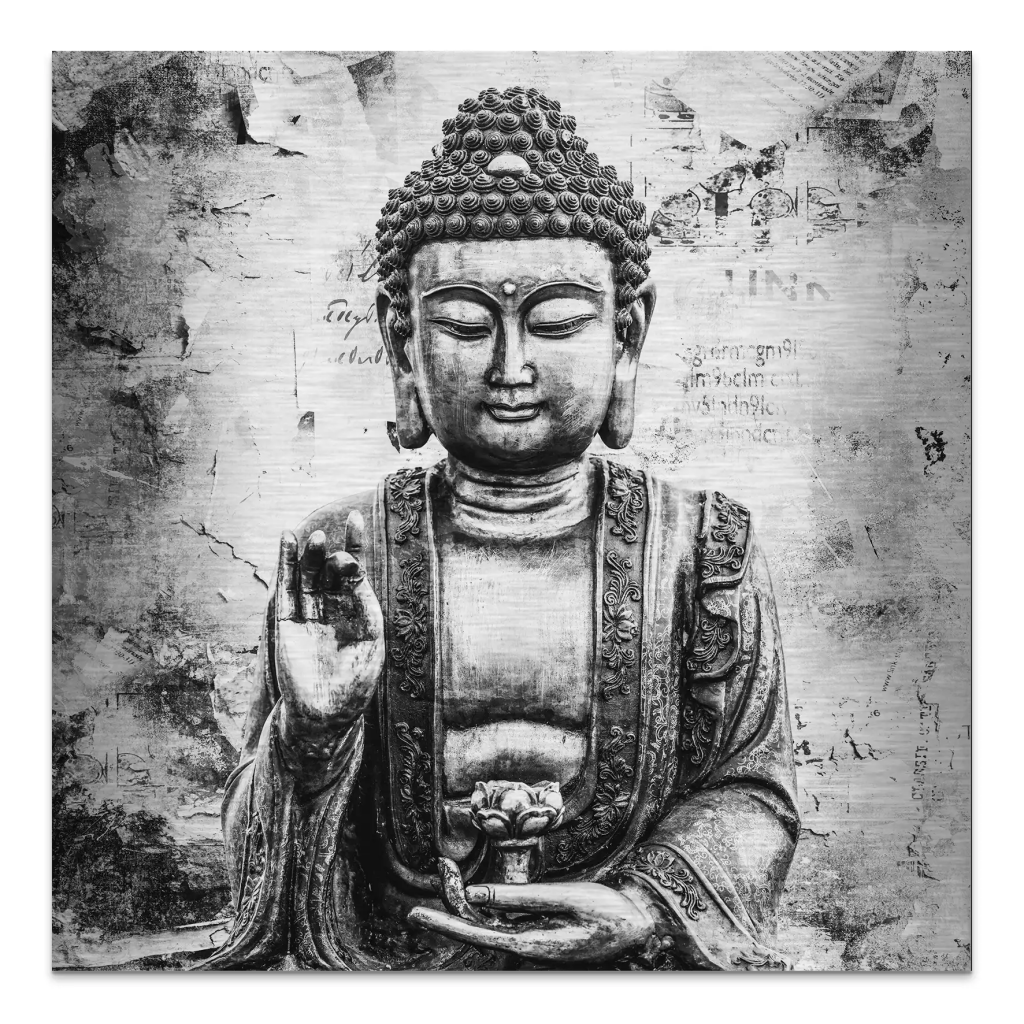 Buddha Abstrakt Black & White Alu Gebürstet Bild INGALERIE