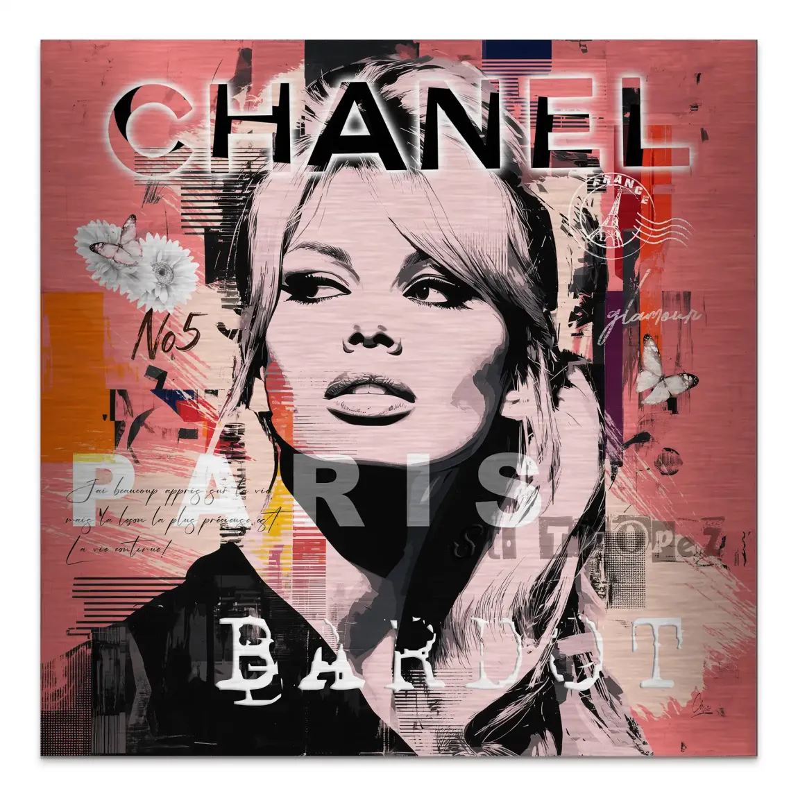 Bardot Chanel Art Aluminiumbild gebürstet