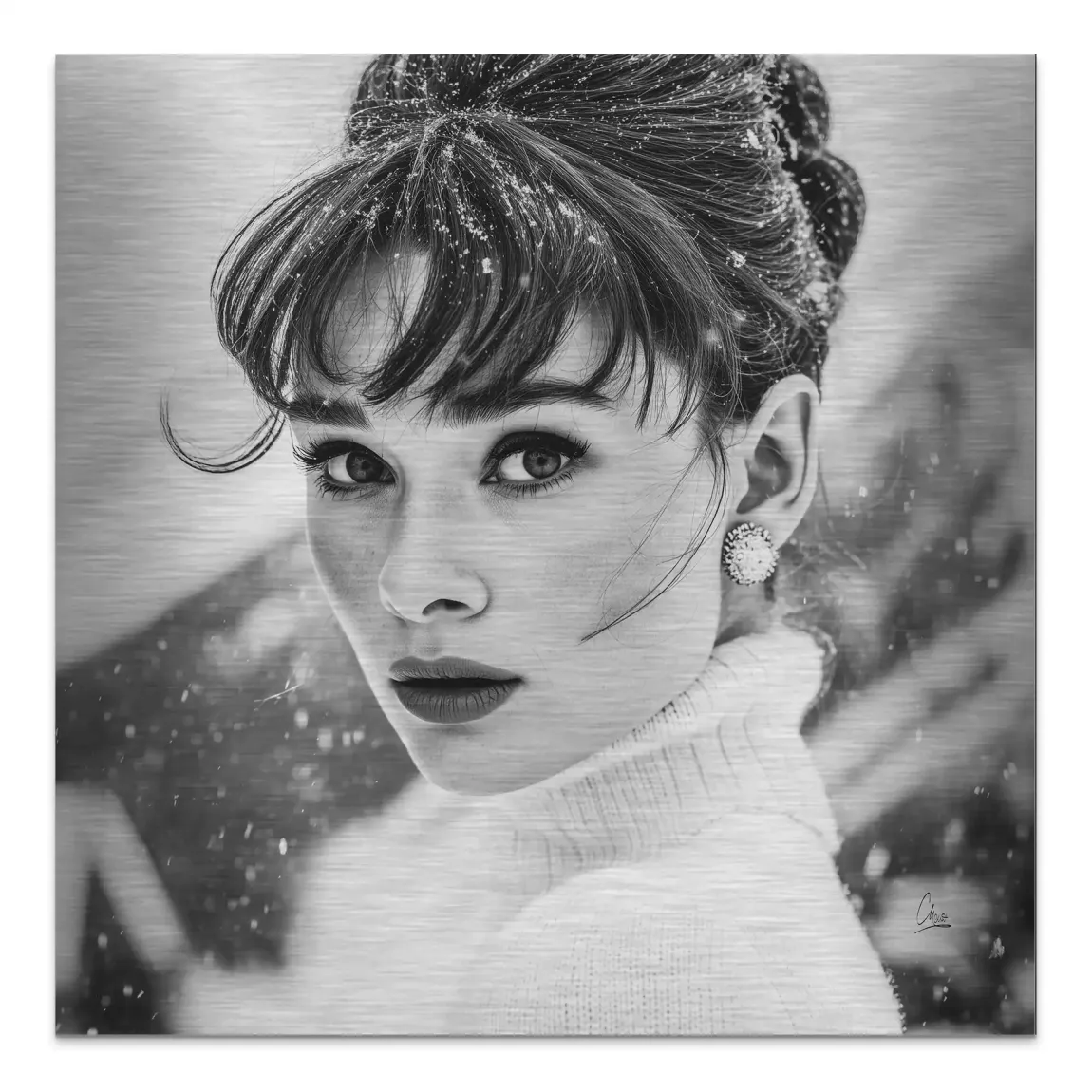 Audrey Hepburn Winter Portrait Alu Gebürstet Bild