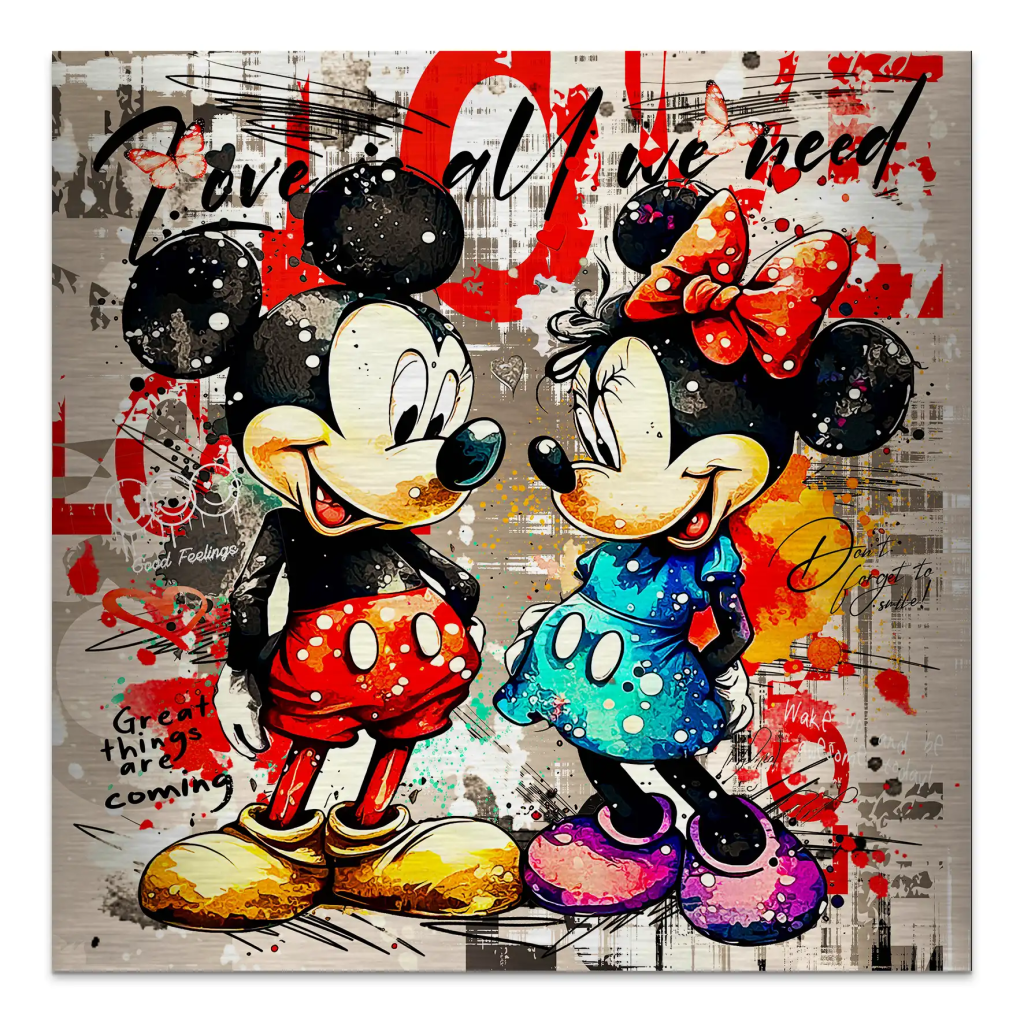 Micky Minnie Love Retro Alu Gebürstet INGALERIE