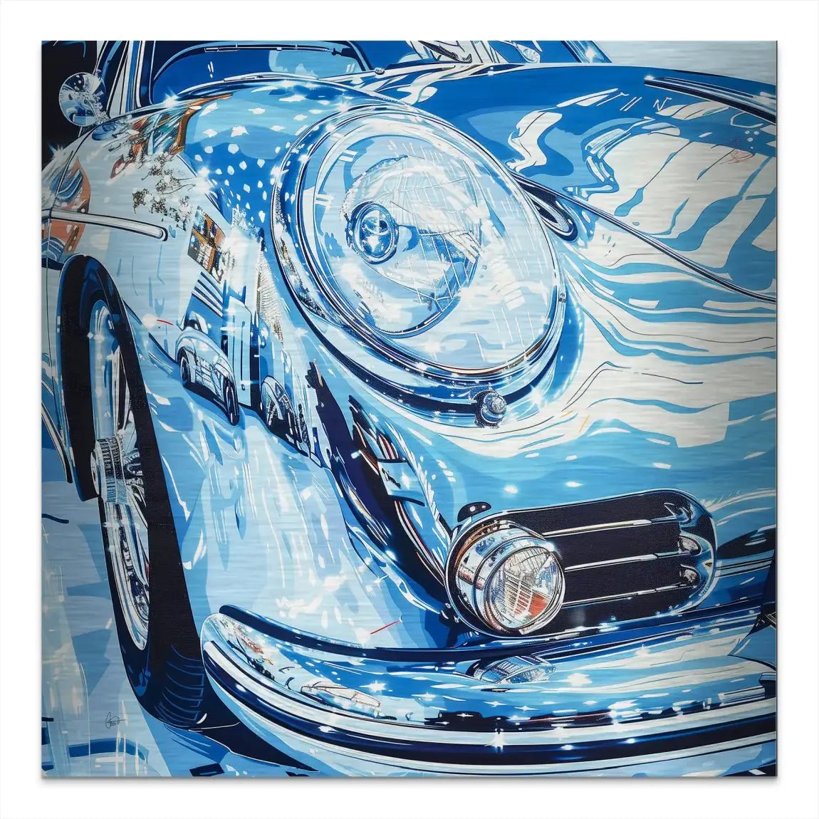 Porsche 356 Abstrakt Blue Alu Gebürstet INGALERIE