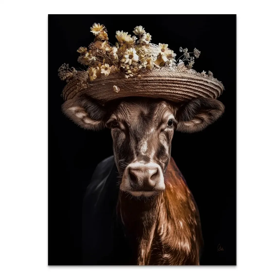 Kuh mit Strohhut Alu Gebürstet Bild