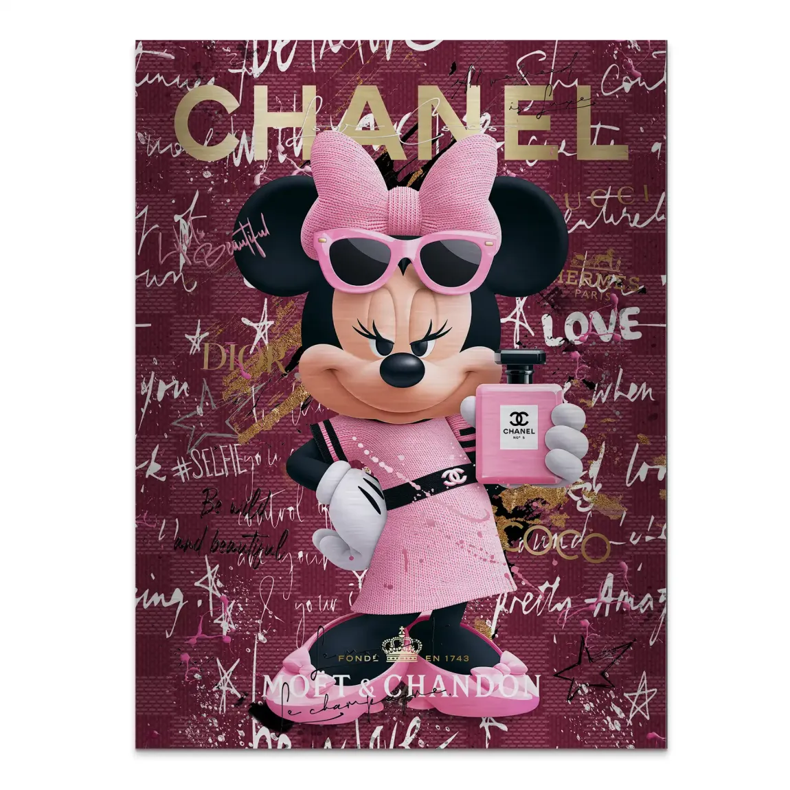 Minnie Maus Glam Chanel Aluminiumbild gebürstet