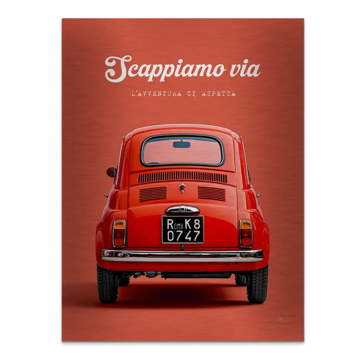 Fiat 500 Rosso Aluminiumbild gebürstet