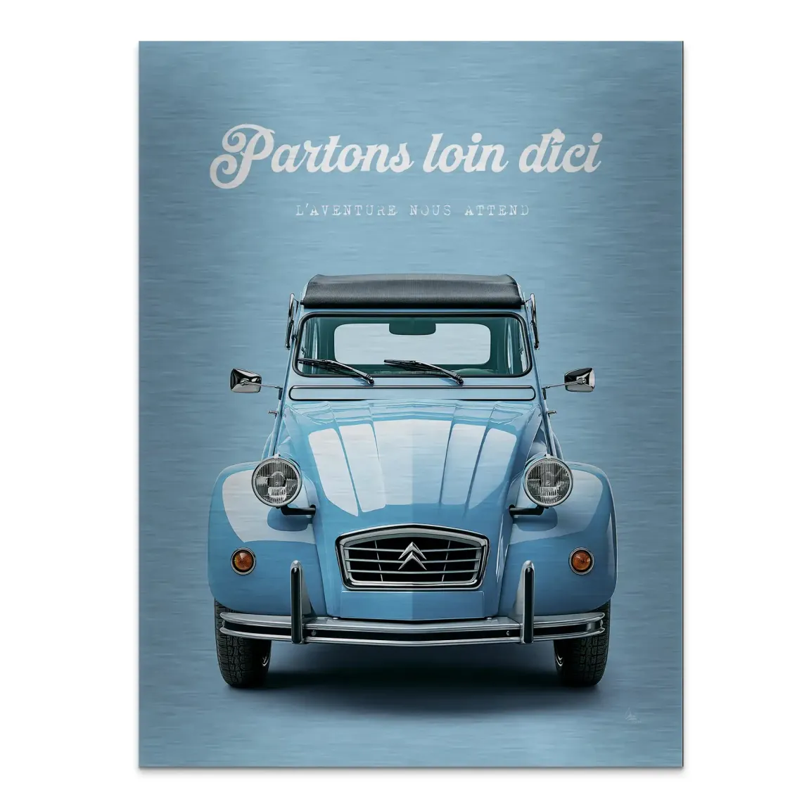 Citroen 2CV Bleu Aluminiumbild gebürstet