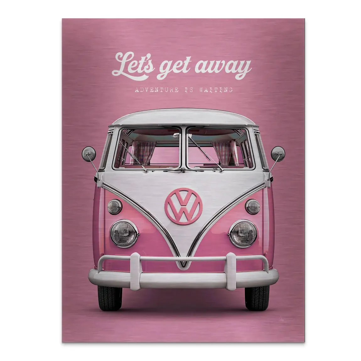 Pink VW Bulli Aluminiumbild gebürstet