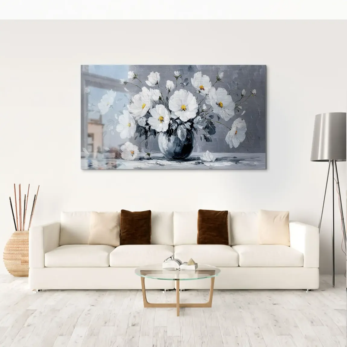 Silver White Blossom Art Alu Gebürstet