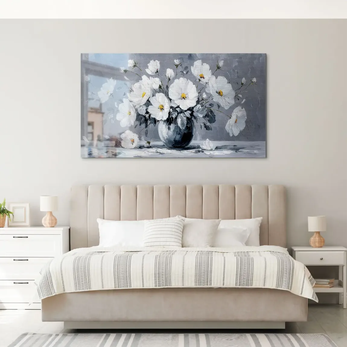 Silver White Blossom Art Alu Gebürstet